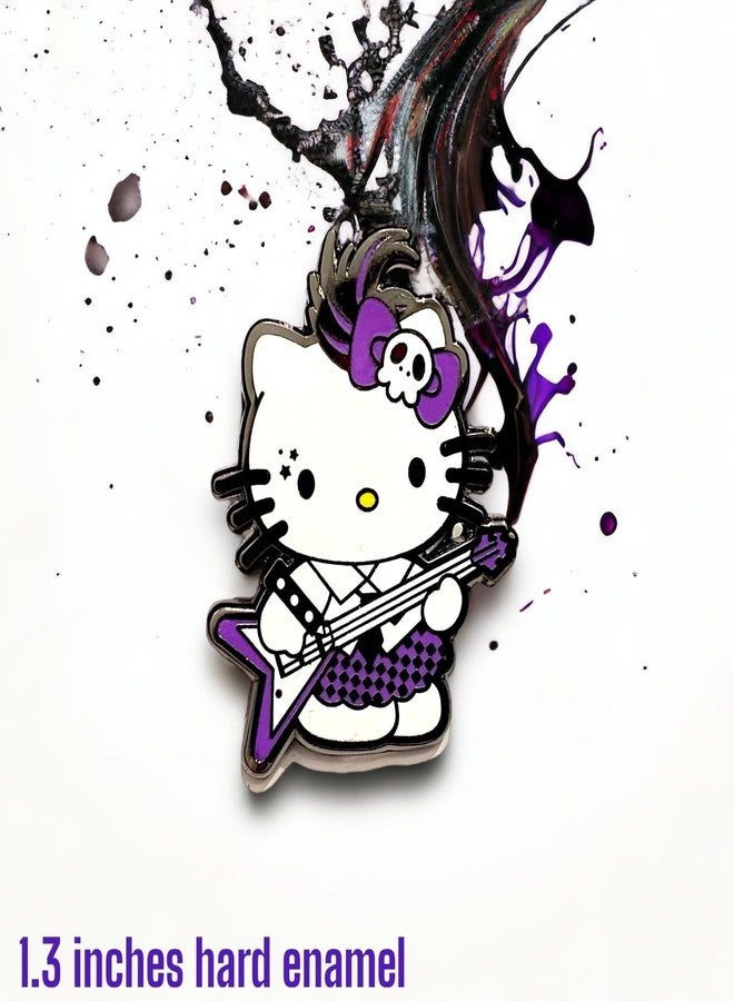 KOZUKI Rock & RolL PIN Guitar Pin Rock n Roll Pin Music Pin Kitty Pin Enamel Pin for Music Lover Rock Band Pin Guitar Brooch (Purple) - Image 2